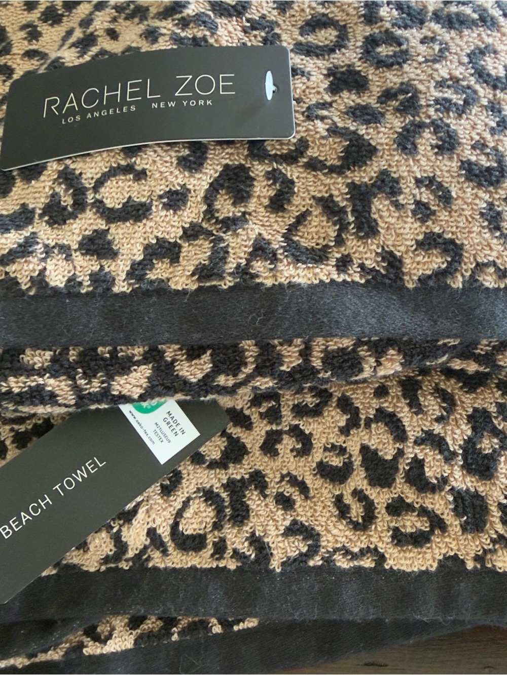 2 Rachel Zoe Tan Black Reversable 40” x 70” Beach Towel Animal Cheetah print New